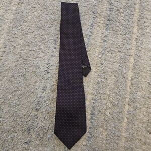 Authentic CÉLINE Paris  Silk Necktie - Navy & Red Geometric Pattern